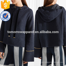 Cadena de la marina de guerra recortada sudadera con capucha del tweed del algodón OEM / ODM fabricación al por mayor de la moda ropa de las mujeres (TA7024H)